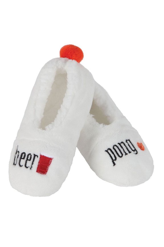 Women's Beer Pong Sherpa Lined Slippers - Womens - Female (Medium/Large, Ivory)