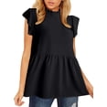 thumbnail image 3 of Roaso Women's Peplum Top Babydoll Ruffle Cap Sleeve Blouse Summer Workwear, 3 of 5