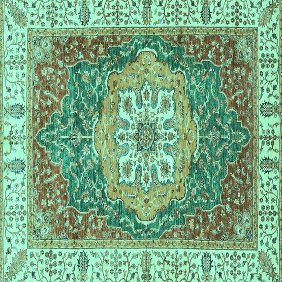 Ahgly Company Indoor Square Oriental Turquoise Blue Modern Area Rugs, 6' Square