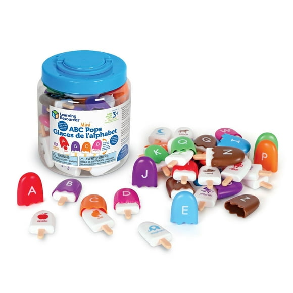 Mini ABC Pops de Learning Resources, 52 pièces, âges 3+, mots de vocabulaire, alphabet, jouets pour la motricité fine, jouets d'apprentissage pour tout-petits, activités d'apprentissage pour la matern essentielles en motricité fine