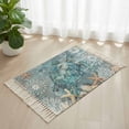 thumbnail image 3 of Blue Turtle Coastal Bathroom Rug 2'x3', Summer Beach Ocean Starfish Coral Low Profile Front Entryway Rug with Tassels, Woven Cotton Washable Kitchen Mat Carpet for Foyer Bedroom Back Door Decor, 3 of 9