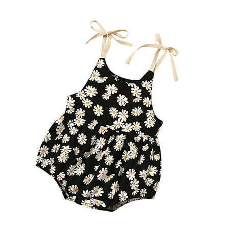 

Qiylii Baby Girl Daisy Romper Sleeveless Sling Bodysuit One-piece Loose Suit