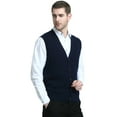 thumbnail image 5 of Kallspin Men's Wool Blend Cable-Knit V Neck Sleeveless Cardigan Vest Sweater(Navy Blue,2X-Large), 5 of 5