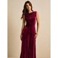 thumbnail image 4 of Burgundy Velvet Sleeveless Maxi Dress With Draped Cowl Neckline Elegant Evening Gown, 4 of 8