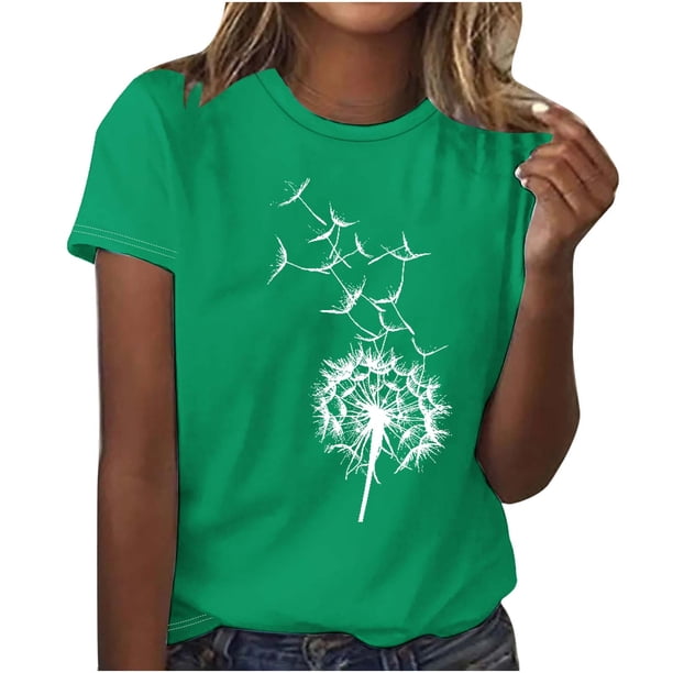 Camiseta de Manga Corta de Cuello Redondo Impresa para las Mujeres, Casual Diario Y Partido de Moda Superior
