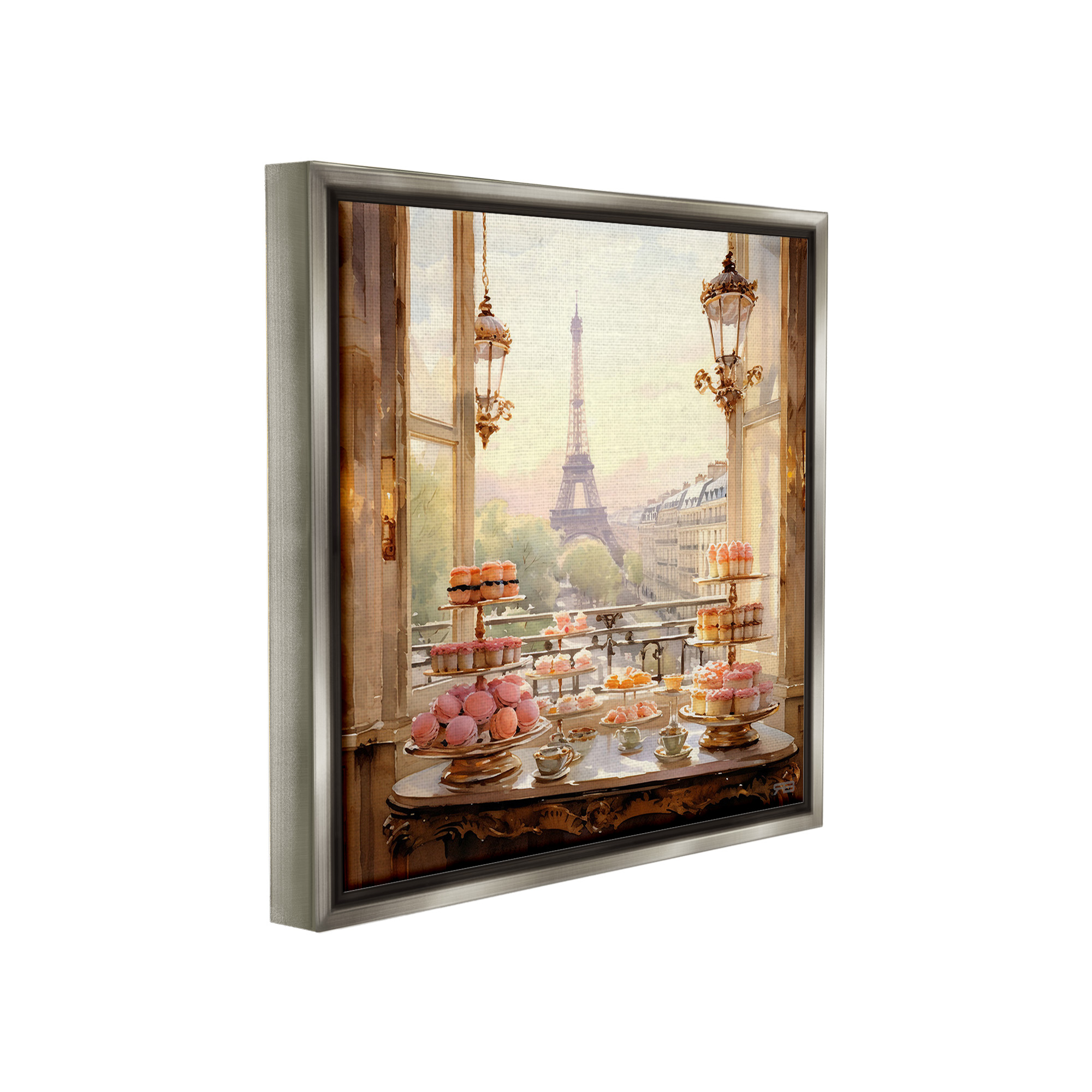 Stupell Industries Elegant Parisian Sweets View Food & Beverage Painting Gray Floater Framed Canvas Art Print Wall Art, 18 x 18