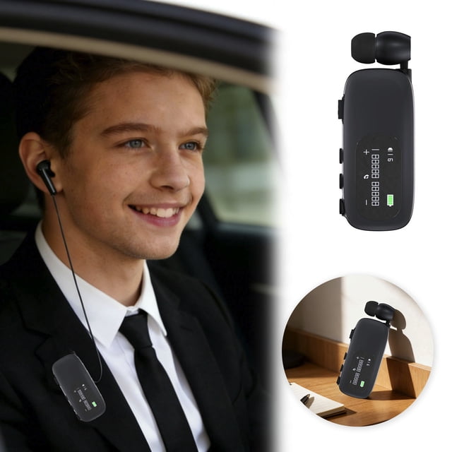 BotaniNest Headset For Driving With Vibration Alert And 10m Range Retractable Earpiece With LCD Battery Screen For Hands Business Calls