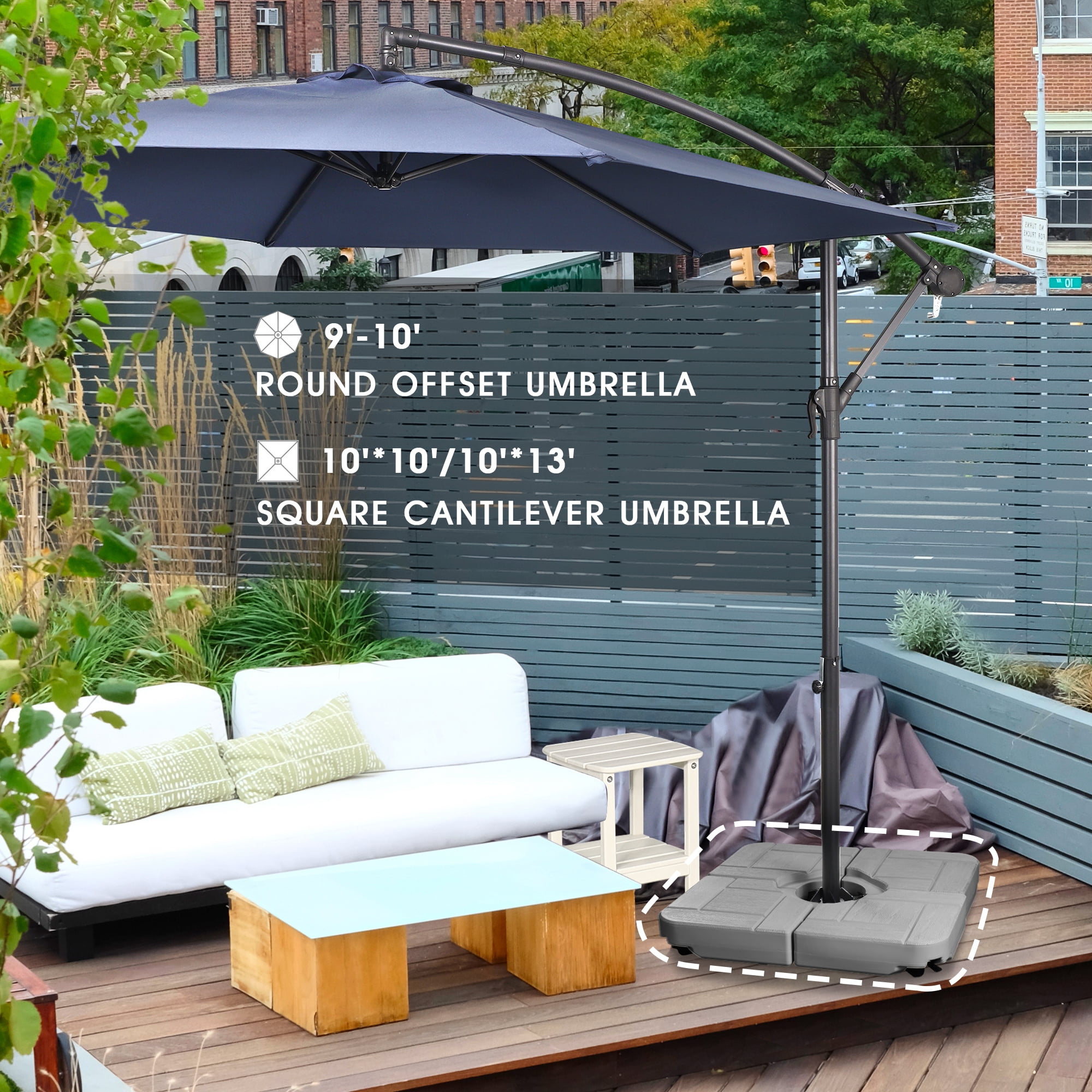 Scafild | 4-Piece Plastic Heavy Duty Water & Sand Filled Outdoor Offset Patio Umbrella Base-185lbs - Gray