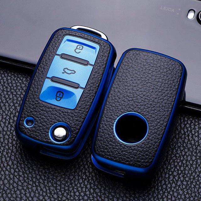 Funda De Cuero Para Llaves De Coche Cubierta Completa De Protección Para VW Volkswagen Polo Tiguan Passat Golf Jetta Lavida Skoda Octavia huangjie unisex