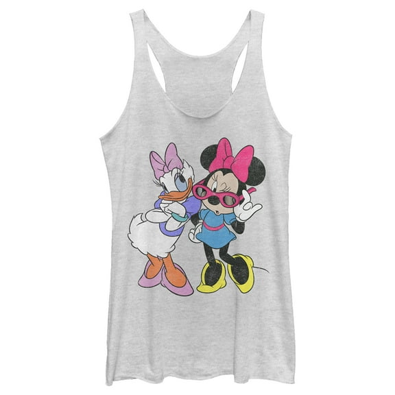 Women's Mickey & Friends Daisy Duck and Minnie Mouse Racerback Tank Top White Heather Medium