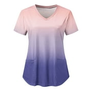 Chiccall Flash Picks! Womens Nursing Scrub Tops Working Uniform Short Sleeve V Neck Workwear Blouse T-shirt with Pockets on Clearance