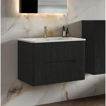 CITTANEO 30" Bathroom Vanity with Sink, Modern Bathroom Cabinet with double drawers, Brushed Black Oak