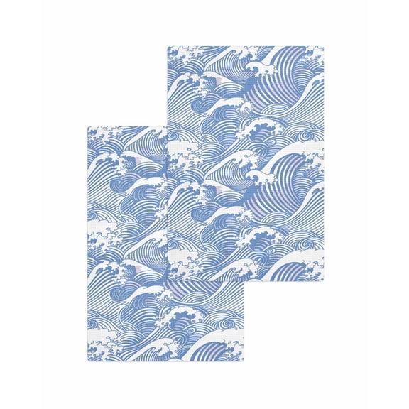 Blue Ocean Waves Kitchen Dish Towels for Drying Dishes Set of 2, Abstract Art Moire Seaside Waffle Weave Microfiber Terry Hand Tea Bathroom Towels Quick Dry & Absorbent Towel 15.7x23.6