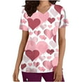 thumbnail image 2 of TIMIFIS Hauts de Sarrau pour Femmes Saint-Valentin Manches Courtes Col en V Hauts Uniforme Saint-Valentin Imprimé Poches Blouse Soins Infirmiers avec Poches pring s, 2 of 5