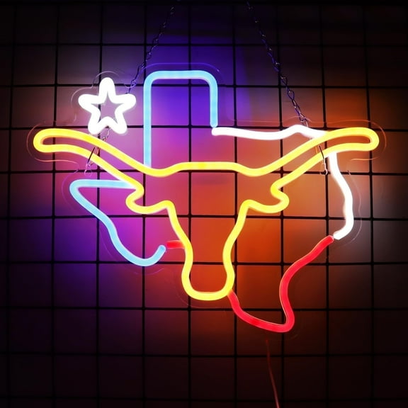 JFLLamp Texas Longhorns Neon Light,11.8x14.8 inches Beer Signs for Man Cave, Wall Decor Western Gift