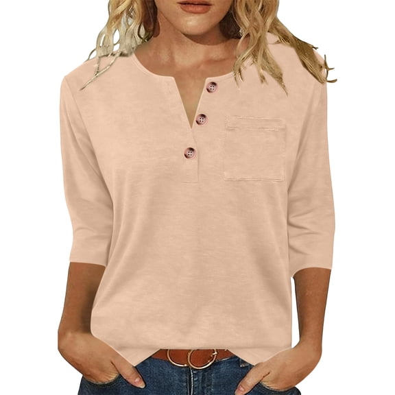 Tbopshirt Womens Blouses Summer Tops for Women Casual Relaxed Fashionable Button V-neck Short-sleeved Top,Khaki