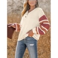 thumbnail image 2 of Cupshe Women's Knit V-Neck Button Long Sleeves Partial Striped Pattern Sweater, 2 of 5