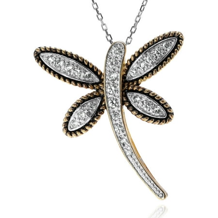 Brinley Co. Women's CZ Sterling Silver Two-tone Dragonfly Pendant Fashion Necklace
