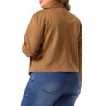 thumbnail image 3 of Agnes Orinda Women's Plus Size Halloween Outfits Faux Suede Jacket Lapel Open Front Long Sleeve Casual Vintage Cropped Coat with Pockets 4X Brown, 3 of 6
