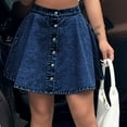 thumbnail image 5 of WTOBBY Women's High Waist Denim Skirt Casual Loose Tummy Control Stretch Comfortable A-Line Mid Length Washed Blue Jeans Skirt for Summer Streetwear,Dark Blue XL, 5 of 5