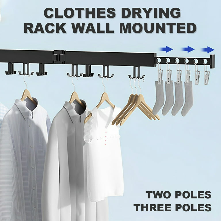 Retractable Cloth Drying Rack Folding Clothes Hanger Wall Mount