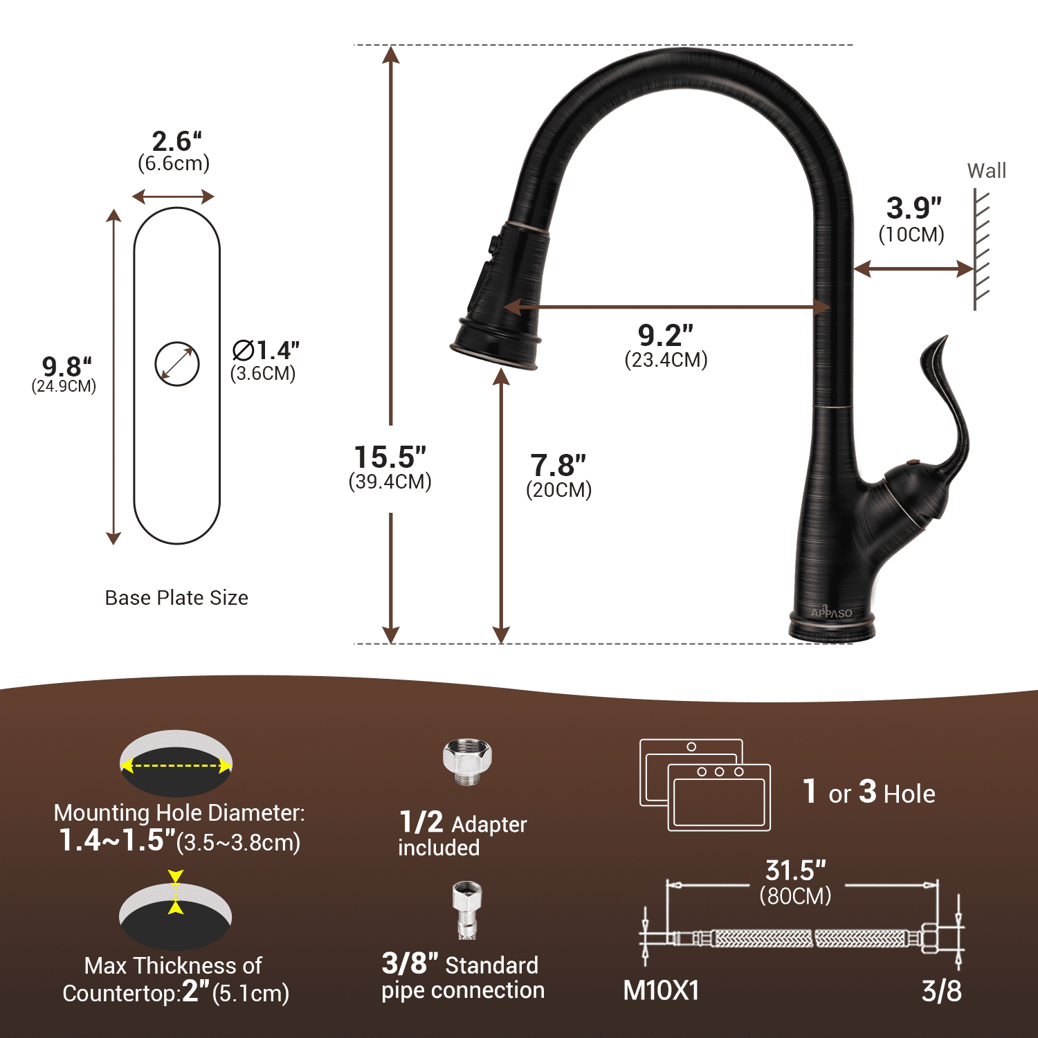 APPASO Antique Pull Down Kitchen Faucet with Deck Plate Oil Rubbed Bronze 148ORB