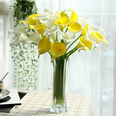 Flowers Calla Lily 1 Bunch 10 Heads Latex Artificial Flowers Calla Lily Bridal Flower Wedding Supplies Party Bouquet Home Decor ()