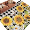 thumbnail image 2 of Rectangle Area Rugs 5 x 8 Ft, Sunflowers Non-Slip Residential Carpet, Yellow Flowers Butterfly Farmhouse Black Plaid Indoor Crawling Mats Runner Rugs for Living Room/Dining Room/Bedroom, 2 of 9