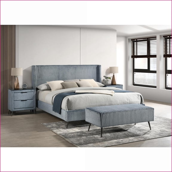 Bedroom Set 3-Piece Findlay Plush 3D Upholstered Twin Bed with 2 Nightstands, White Dove | Fabric,MDF,Upholstered | Standard Beds