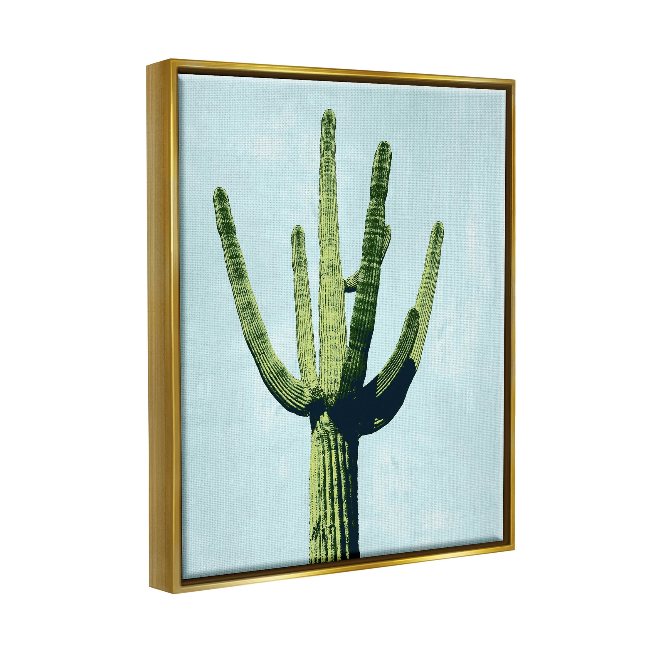 Looming Cactus Turquoise Sky Botanical & Floral Graphic Art Metallic Gold Framed Art Print Wall Art