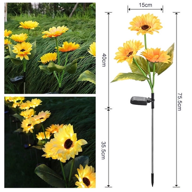 Lámpara solar de inserción para exteriores, lámpara de girasol de simulación a prueba de agua, lámpara decorativa para jardín, lámpara solar para césped