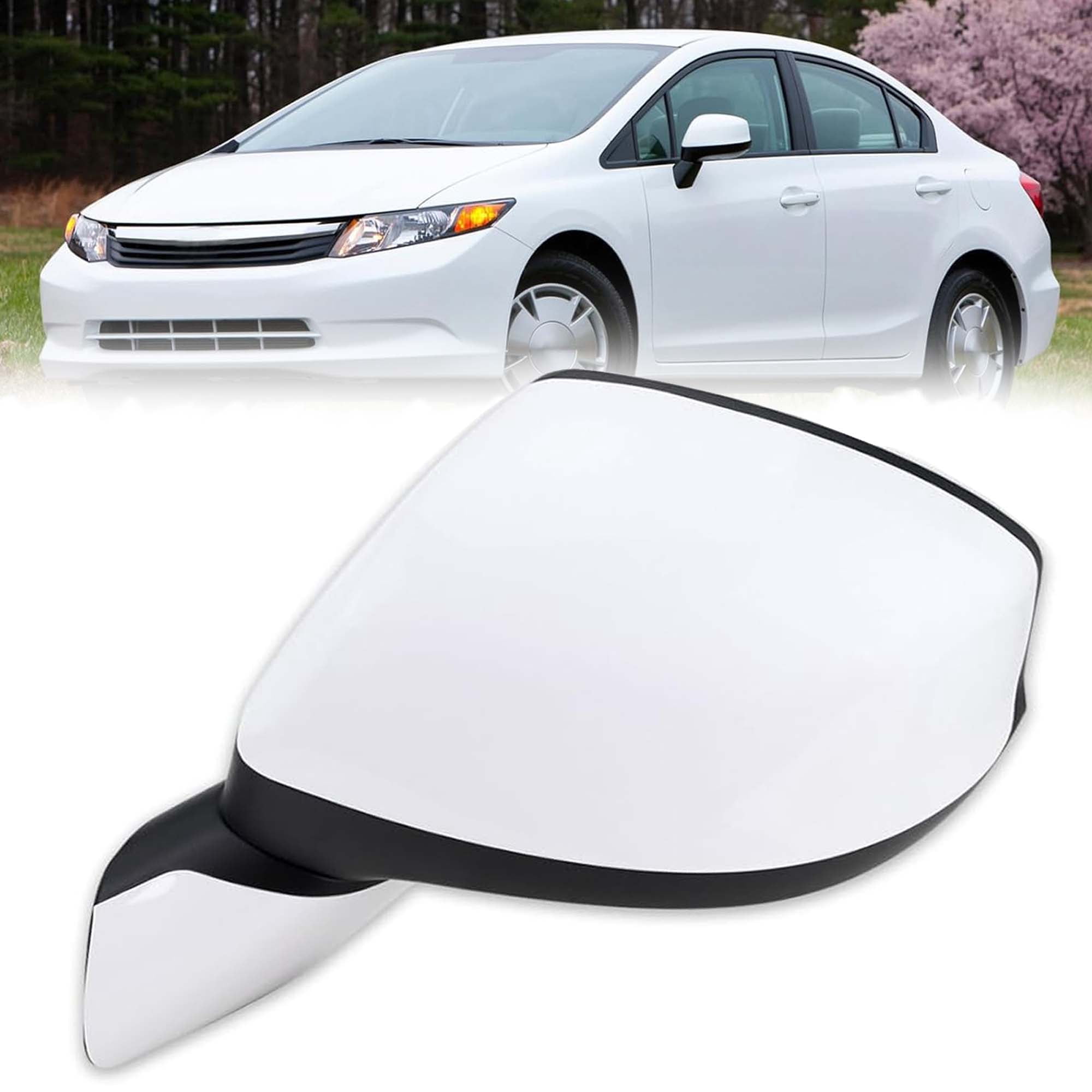 MZORANGE Left Driver 3Pin White Side Mirror Assembly For Honda Civic 2012 2013 2014 2015