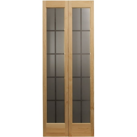 AWC Model 373 Mission Wood Frame With Glass Bifold Door 36"wide x 80"high Unfinished Pine