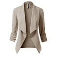 thumbnail image 3 of MixMatchy Women's [Made in USA] Classic 3/4 Gathered Sleeve Open Front Blazer Jacket (S-3XL), 3 of 4