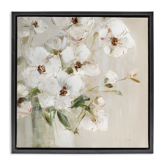Stupell Industries Traditional Simple Blossoms on Beige Black Floating Frame Canvas Art, 18 x 18, by Sally Swatland