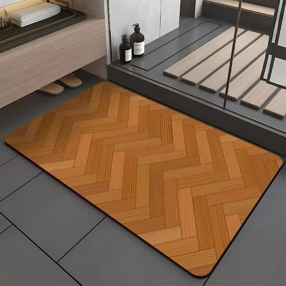 EDHITNR Diatom Mud Floor Mat with Line Painting Modern Bath Mat for Anti Skid Water Absorption, Non Slip Toilet Sink Mat for Wet Surfaces Quick Dry Kitchen Laundry Room Mat, 60x90cm Washable