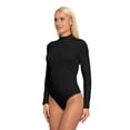 thumbnail image 4 of Women's Long Sleeve Mock Neck Jumpsuit Bodysuit, S, Black, by Ambesonne, 4 of 4