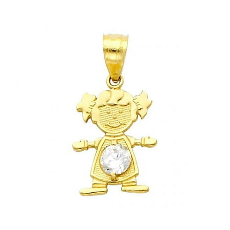 Precious Stars Jewelry 14k Yellow Gold Round-cut Cubic Zirconia April Birthstone Girl/Daughter Pendant