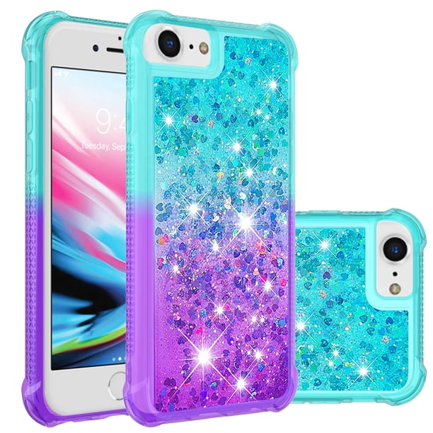Funda para iPhone 8/iPhone 7 Transparente con Brillos Carcasa Protectora Antigolpes con Glitter Brillante