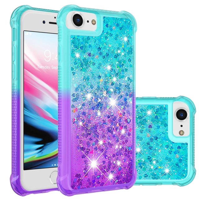 Funda para iPhone 8/iPhone 7 Transparente con Brillos Carcasa Protectora Antigolpes con Glitter Brillante