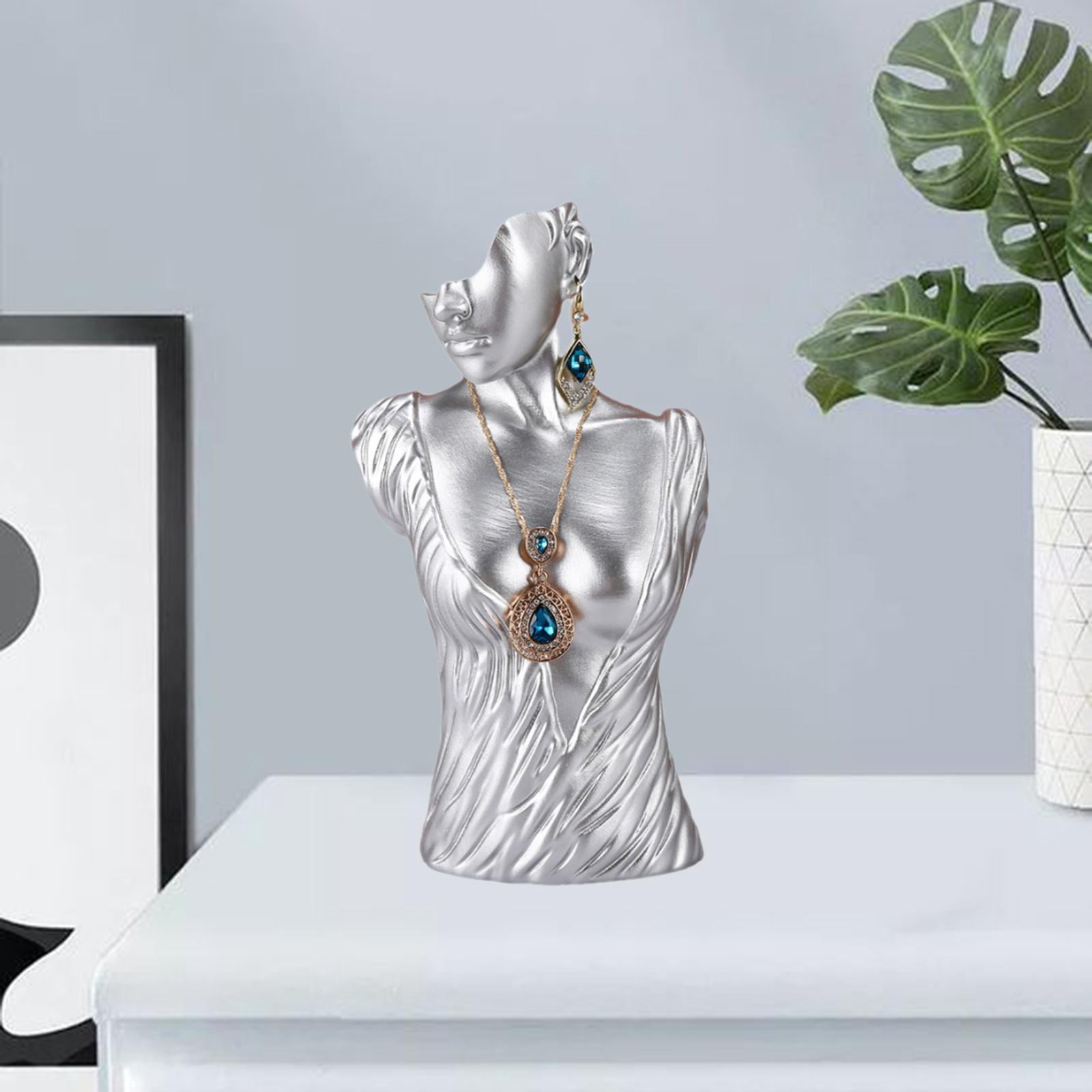 Mannequin Resin Jewelry Display Stand Necklace Bust Earring Pendant Rack Sliver Sliver 25X13X11cm
