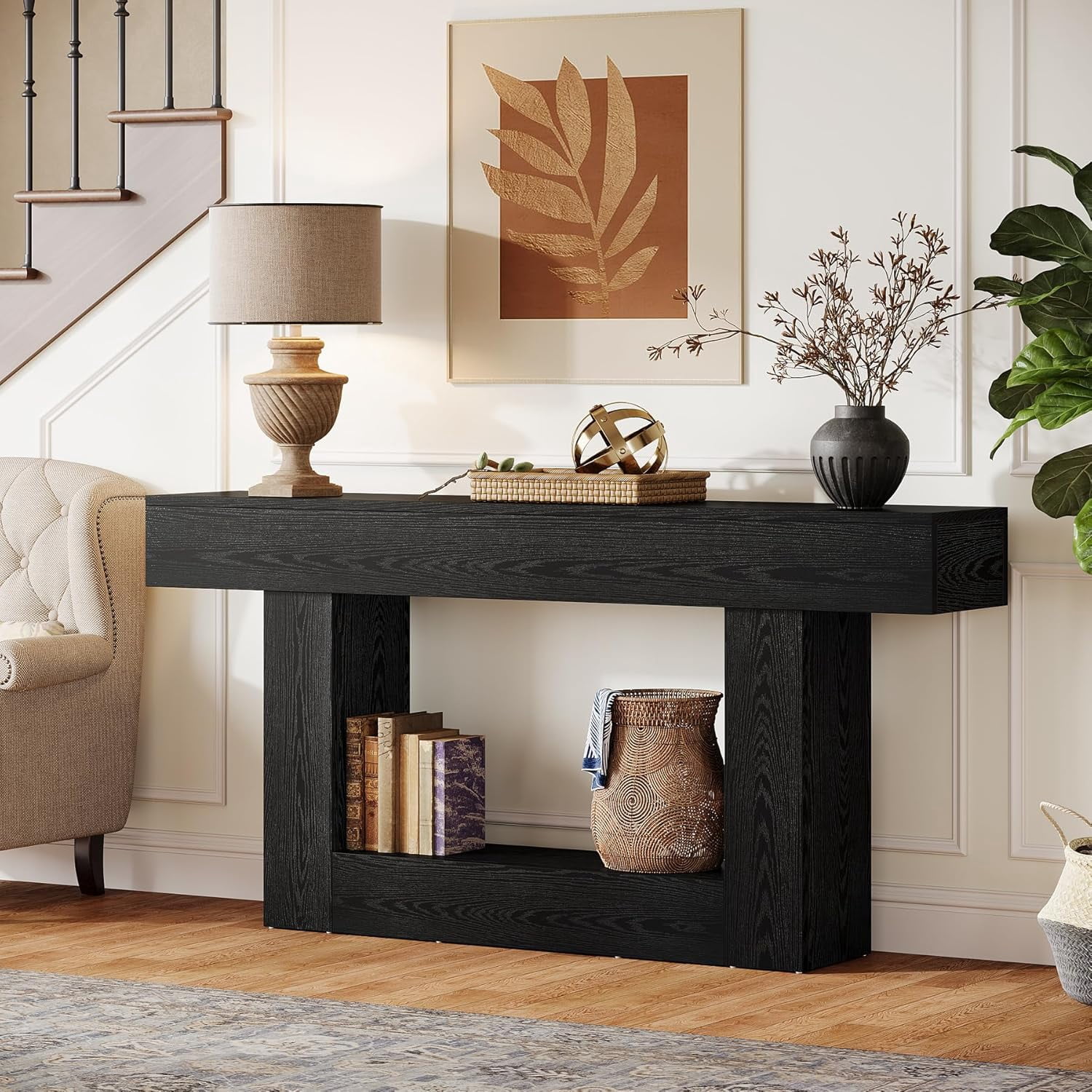 Tribesigns 63" Console Table, Farmhouse 2-Tier Entryway Table with U-Shaped Base
