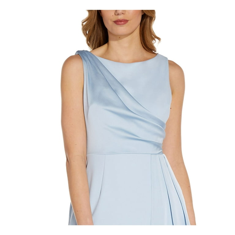 ADRIANNA PAPELL Womens Light Blue Stretch Zippered Pleated Satin