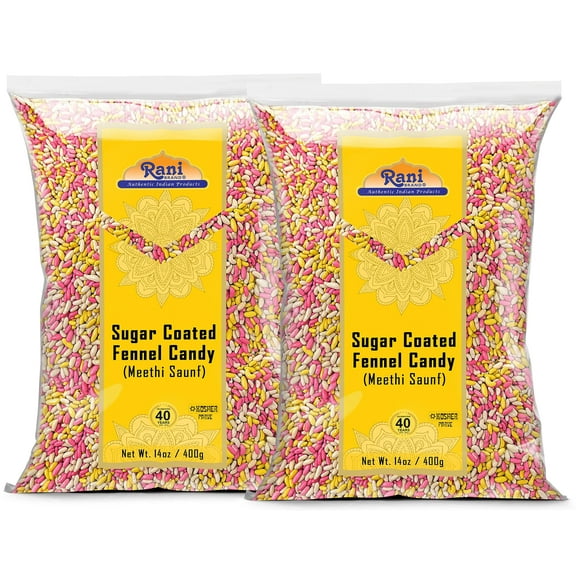 Rani Sugar Coated Fennel Candy 14oz (400g) - [Pack of 2 / 800g 28oz total] ~ Indian After Meal Digestive Treat | Vegan | Gluten Friendly | NON-GMO | Kosher | Indian Origin