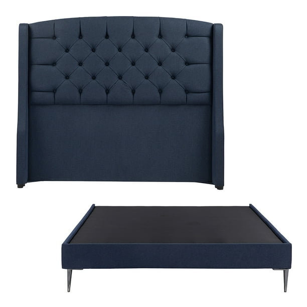 Cabecera Individual Sitka Azul Marino + Box Base Cama Slim