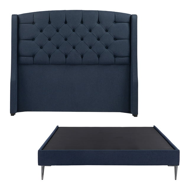 Cabecera Matrimonial Sitka Azul Marino + Box Base Cama Slim