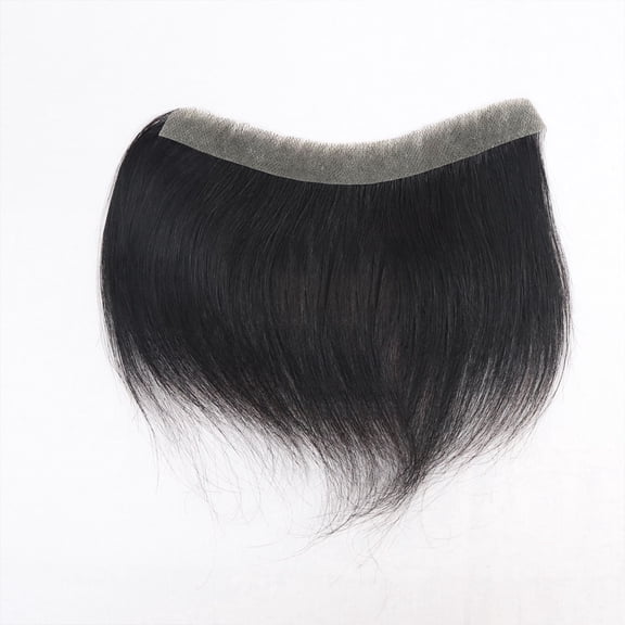 HAPPY&CC Men's Forehead Hairline Toupee, V-Loop Natural Hairline Skin PU Base, 16x1.5cm, #1B off Black