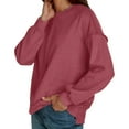 thumbnail image 6 of Women's Exposed Seam Loose Fit Pullover Knit Sweatshirt, Casual Stylish Comfortable Top with Breathable Fabric for Daily Wear, Lounge and Layering Watermelon Red XL, 6 of 9