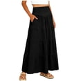 thumbnail image 6 of Hesxuno Women's Tiered Maxi Skirt High Waist Flowy Skirts with Pockets Casual Solid Color Long Skirts Summer Boho Vacation Holiday Skirts Black S, 6 of 7