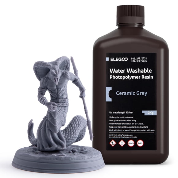 Impresora 3D de resina ELEGOO, lavable en agua, 2 kg, gris, 405 nm, LCD